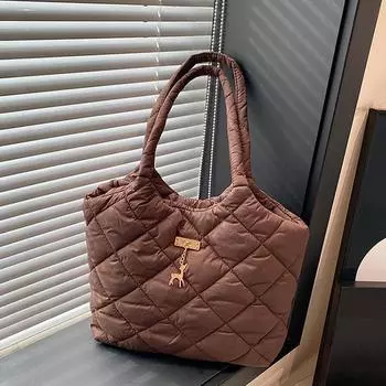 Yogodlns Женская мягкая сумка-хобо, повседневная сумка через плечо, стеганая сумка-тоут с ромбовидной отделкой, наплечная сумка, громоздкая дорожная сумка 38x10x24cm хаки