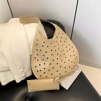 Yogodlns женская полая пляжная композитная сумка на плечо новая текстура повседневная сумка с заклепками декор большая вместительная сумка-хобо из искусственной кожи