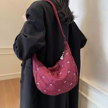 Yogodlns Женская пуховая стеганая сумка на плечо Осень-Зима Хлопковая стеганая сумка-сатчел Большая вместимость Универсальная сумка Сумка кроссбоди для женщин 34x12x20cm