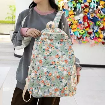 Yogodlns Женская школьная сумка для книг Большой емкости с цветочным принтом Модный рюкзак с несколькими карманами Студенческая школьная сумка Регулируемый ремень Рюкзак для поездок на работу