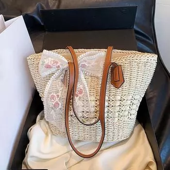 Yogodlns женская соломенная сумка в стиле бохо с полым дизайном, летняя большая вместительная сумка-ведро из ротанга, корзина ручной работы, сумка-тоут 27x13x26cm хаки