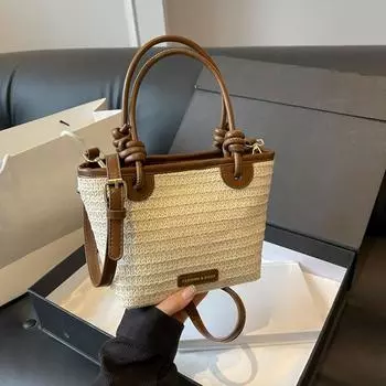 Yogodlns Женская соломенная сумка-ведро для отдыха, сумки через плечо, регулируемая сумка через плечо, дорожная пляжная плетеная маленькая сумка