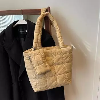 Yogodlns Женская стеганая сумка-тоут, легкий пухлый кошелек и сумочка большой емкости с мини-кошельком, простые сумки через плечо