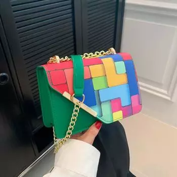 Yogodlns женская сумка через плечо из искусственной кожи с квадратным клапаном на ремешке, летняя универсальная сумка через плечо с цепочкой контрастного цвета