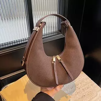 Yogodlns Женская сумка через плечо из искусственной замши, модная сумка через плечо, большая вместимость, стильная сумка-полумесяц, застежка-молния, модная сумка, шикарная сумка-хобо 23x7x23cm чёрный