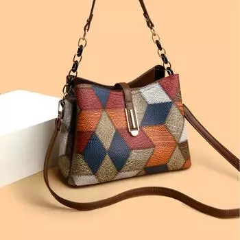 Yogodlns женская сумка-мешок из мягкой искусственной кожи, темпераментная сумка через плечо, винтажный дизайн, модная роскошная сумка 26x11x19cm коричневый/синий