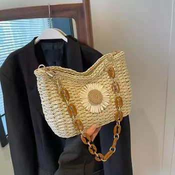 Yogodlns женская сумка на плечо ручной работы, летняя соломенная пляжная сумка, богемные женские сумки, модная дизайнерская сумка-хобо для покупок 26x7x17cm хаки