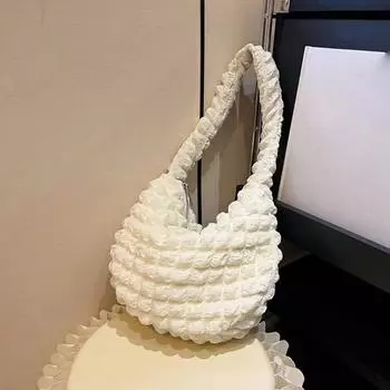 Yogodlns женская сумка на плечо с пузырьками из мягкого нейлона, сумка большой вместимости, повседневная сумка-шопер, женская сумка для книг, подмышка 32x11.5x27cm белый