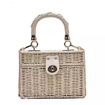 Yogodlns женская сумка ручной работы из ротанга на плечо для путешествий, отдыха, пляжа, маленькая квадратная соломенная сумка 19x8x14cm бежевый
