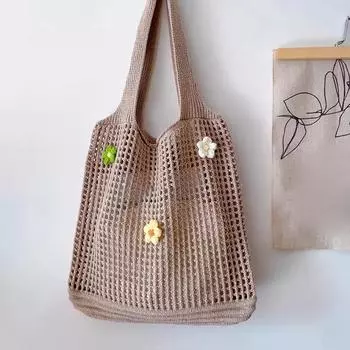 Yogodlns Женская вязаная сумка-тоут, модная вязаная сумка, большая вместимость, ажурная однотонная тканая сумка через плечо, пляжная сумка бежевый