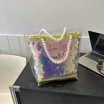 Yogodlns женская сумка-ведро с блестками ПВХ прозрачная сумка через плечо дорожные сумки через плечо женская вместительная желейная сумка