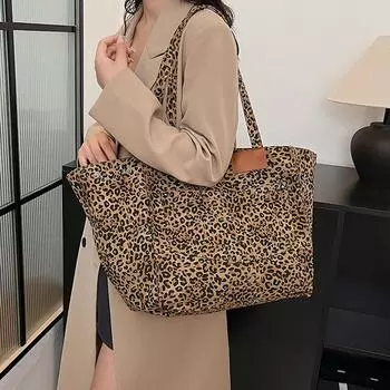 Yogodlns Женские холщовые винтажные сумки через плечо с леопардовым принтом, большой емкости, для отдыха, шопинга, поездок на работу, сумка-тоут 60x19x34cm коричневый