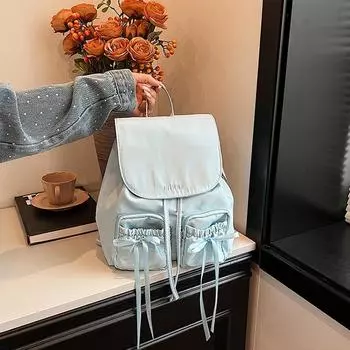 Yogodlns Женские маленькие нейлоновые рюкзаки с бантом, весенний модный однотонный рюкзак для путешествий, простая сумка через плечо