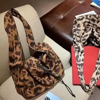 Yogodlns Женские популярные сумки Леопардовые сумки большой емкости на ремне Новые модные сумки-тоут Сумки для покупок и путешествий Нейлоновые сумки