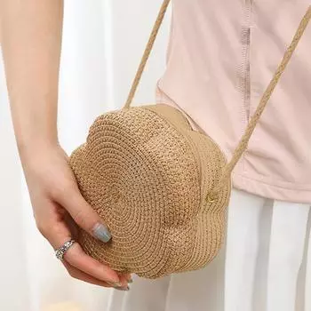 Yogodlns женские соломенные сумки через плечо пляжная сумка портмоне детская плетеная маленькая сумка через плечо с цветочным узором 16x7x16cm бежевый