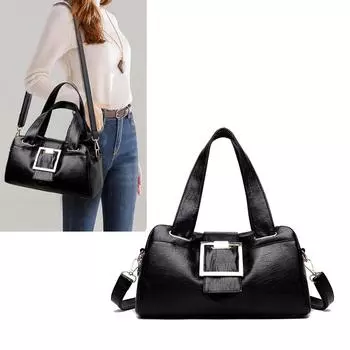 Yogodlns женские сумки большой емкости из искусственной кожи, винтажные однотонные сумки через плечо с ручкой сверху 30x12x16cm чёрный