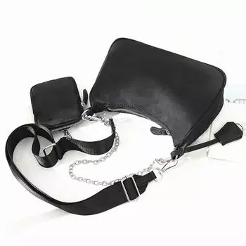 Yogodlns женские винтажные нейлоновые сумки-бродяги на плечо модные сумки через плечо с цепочкой подмышками 23x6x15cm чёрный