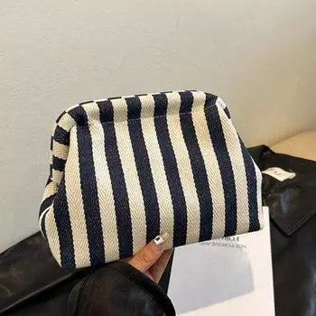 Yogodlns женский полосатый кошелек для телефона-органайзер, сумка для путешествий, сумка с зажимом в виде ракушки, холщовая полоска, дизайн, сумки с верхней ручкой