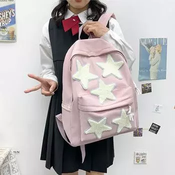 Yogodlns, женский повседневный школьный рюкзак, милые сумки на плечо с пятиконечной звездой для девочек-подростков, студентов, сумки для ноутбука большой вместимости 31x13x39cm чёрный