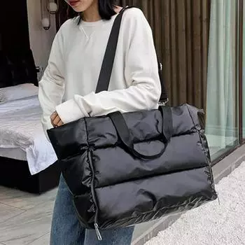 Yogodlns зимняя водонепроницаемая сумка-тоут большой емкости для женщин, хлопковая сумка через плечо с перьями на пуху, женские повседневные сумки 42*23*31cm синий