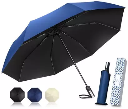 YOIIYO складной автоматический складной большой как для солнечной, так и для дождливой погоды 8 устойчив к сильному ультрафиолетовому излучению, полностью складной чехол для хранения тёмно-синий
