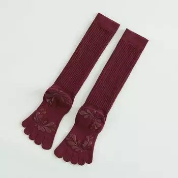 Yoio Yoga Socks Non Slip Professional Female Pilates Five Finger Fitness Knee Socks Indoor Aerobics Sports Stockings Fall and Winter Ankoala Red