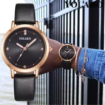 YOLAKO лучший бренд женские часы модные роскошные простые женские кварцевые кожаные часы с бриллиантами для женщин Relogio Femino Reloj Mujer 2019 ярко-розовый