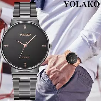YOLAKO Мужские часы Простые ультратонкие повседневные кварцевые часы с бриллиантами Модные деловые спортивные кварцевые наручные часы для отдыха reloj hombre ярко-розовый