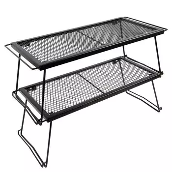 YOLER Полевая стойка сетчатый стол костер 2-х уровневая стальная штабелируемая стойка складная низкая стильная стойка для кемпинга на открытом воздухе полка для хранения MT070