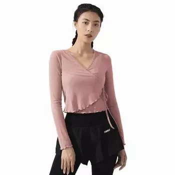 Yomoment Йога Длинный Фитнес Кондиционирование воздуха УФ Пилатес Йога Топ с оборками Женская одежда, Влагоотводящий, Быстросохнущий, Рукав, Эластичный, Накидка, Носить,