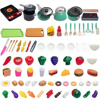 YONGDING Play House Set Play Kitchen Set Mini Kitchen Set Toys Развивающие игрушки Ролевые игры Овощи Фрукты Кастрюли Сковороды Кухонная утварь Цвет