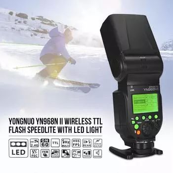 YONGNUO YN968N II Беспроводная TTL вспышка Speedlite 1/8000s HSS Встроенная светодиодная подсветка 5600K для зеркальной фотокамеры Nikon чёрный