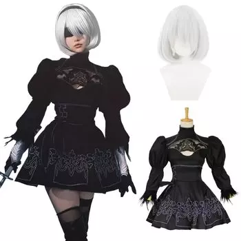 YoRHa 2 Тип B Косплей с париком 2B NieR Automata Косплей Костюм Взрослый Костюм Культурный Фестиваль Событие Костюм Сценическая Одежда YoRHa 2 Тип B Косплей 2