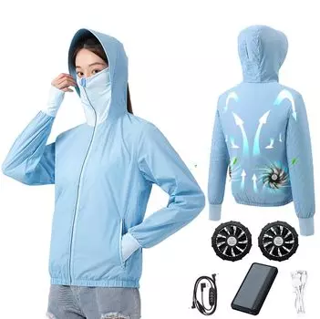 [YORIYOI] Женская рабочая одежда с кондиционером, длинные рукава, рабочая одежда с вентилятором, 20000 мАч, 18 часов работы, комплект вентиляторов, женская рабочая одежда, шляпа