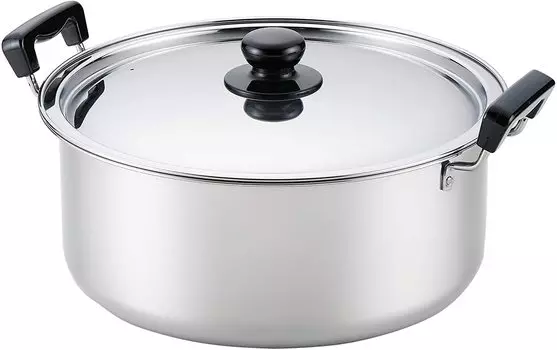 Кастрюля Yoshikawa Boiled Stainless Fire Tsubame, сделанная в Японии, SH9864, Mansai, двуручная, 30 см, 9,6 л, сталь, совместимая с IH/Gas, Sanjo, серебряный