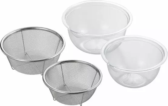 Yoshikawa Colander Bowl Microwave OK Bowl Bowl Colander Colander 13cm Made in Japan Set of 4 Dishwasher Safe New Kitchen Basic SJ2965 17cm, 15cm,