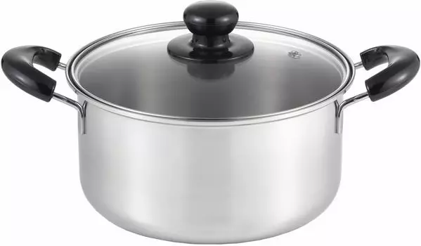 Yoshikawa Cook Look Basic Двуручная кастрюля 22 см для стационарных и газовых плит Стеклянная крышка из нержавеющей стали Tsubame Sanjo Сделано в Японии SJ3774 4,3 л серебряный