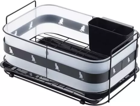 Yoshikawa Drainer Rack Drainer Basket Made in Japan Kuroneko Kitchen Black 1305562 36 x 25 x Tableware Drainer Basket Kitchen Sink Tray Kitchen Basket