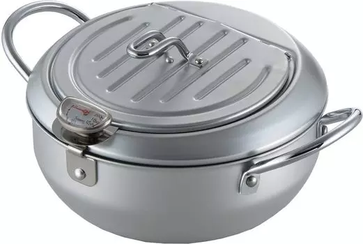 Yoshikawa Food Tempura Compatible with Gas Thermometer Lid Mirakutei II Made in Tempura Oil Pot Deep-Fried Pot, Pot, 20cm, Fire/IH, Included,