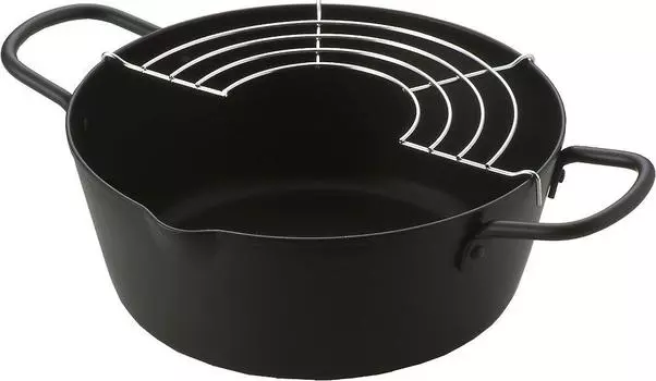 Yoshikawa Fried Food Tempura Deep Compatible with Gas Comes with Fried Tensai Made in Tempura Oil Pot Pot, Pot, 20cm, Fire/IH, Ami, Black, SP1126,