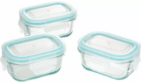 Yoshikawa Glass Storage Container 120ml 3PCS Mini Square Clear 4 Point Lock Glass Container SJ2720