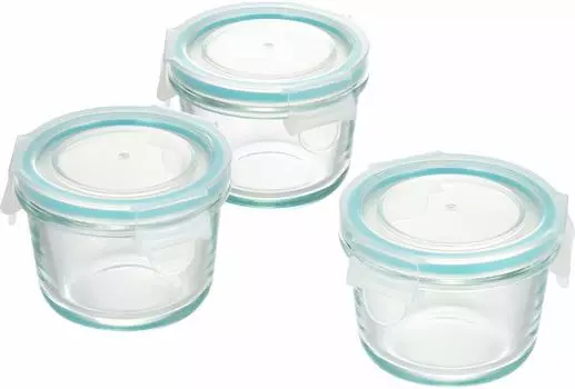 Yoshikawa Glass Storage Mini Round Locking SJ2719 Контейнеры, 150 мл, Набор из 3 штук, Прозрачный, Система с 3 точками,