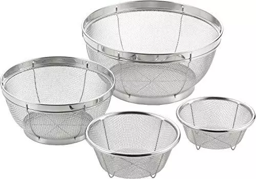 Yoshikawa Mizulead II Stainless Steel Colander, 4 Pieces, 5.1/7.5/9.8 inches (13/15 / 19/25 cm)