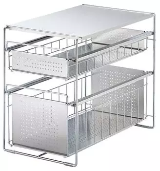 Yoshikawa Сделано в Японии Под раковиной Слайд Хранение 2 Яруса Ширина 25 Серебристый 1305697