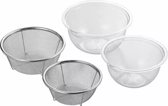 Yoshikawa SJ2965 Colander Bowl, Bowl, Microwave Safe, Bowl 6.7 inches (17 cm), Bowl 5.9 inches (15 cm), Colander 5.9 inches (15 cm), Colander 5.1 inch