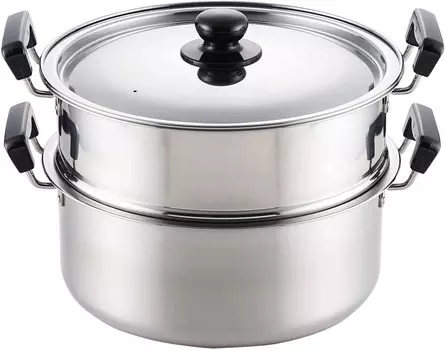 Yoshikawa Two Tier Steamed Stainless Fire Tsubame Made in Japan SH9867 Steamer, Pot, Mansai, 28cm, 7.8L, Steel, IH/Gas Compatible, Sanjo,