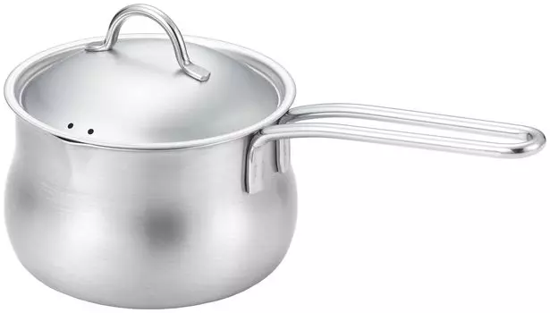 Yoshikawa YJ3674 Stainless steel milk pan for gas with spouts on both and lid double-ended fires, 12cm, 830ml, sides,