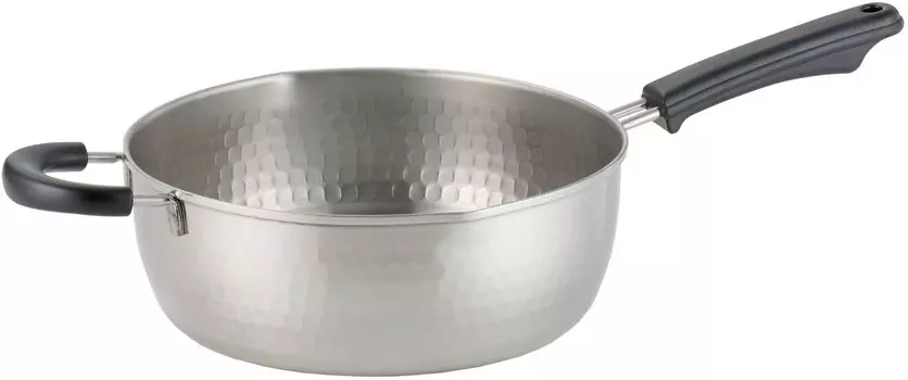 Yoshikawa Yukihira made in compatible with IH gas stainless both sides spout SJ3415 pot, one-handed pot, 24cm, 3.8L, Japan, fire, Ajiichi, steel, серебряный