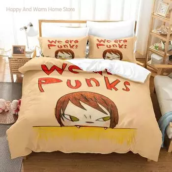 Yoshitomo Nara We Are Punks Bedding Set Single Twin Full Queen King Size Bed Set Aldult Boy Bedroom Duvetcover Sets 3D Anime Bed EU single(135x200cm)