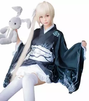 Yosuga No Sora Yu Kasugano Cosplay Halloween Kimono Yosuga Black Japanese Clothes with Wig [milky time] чёрный